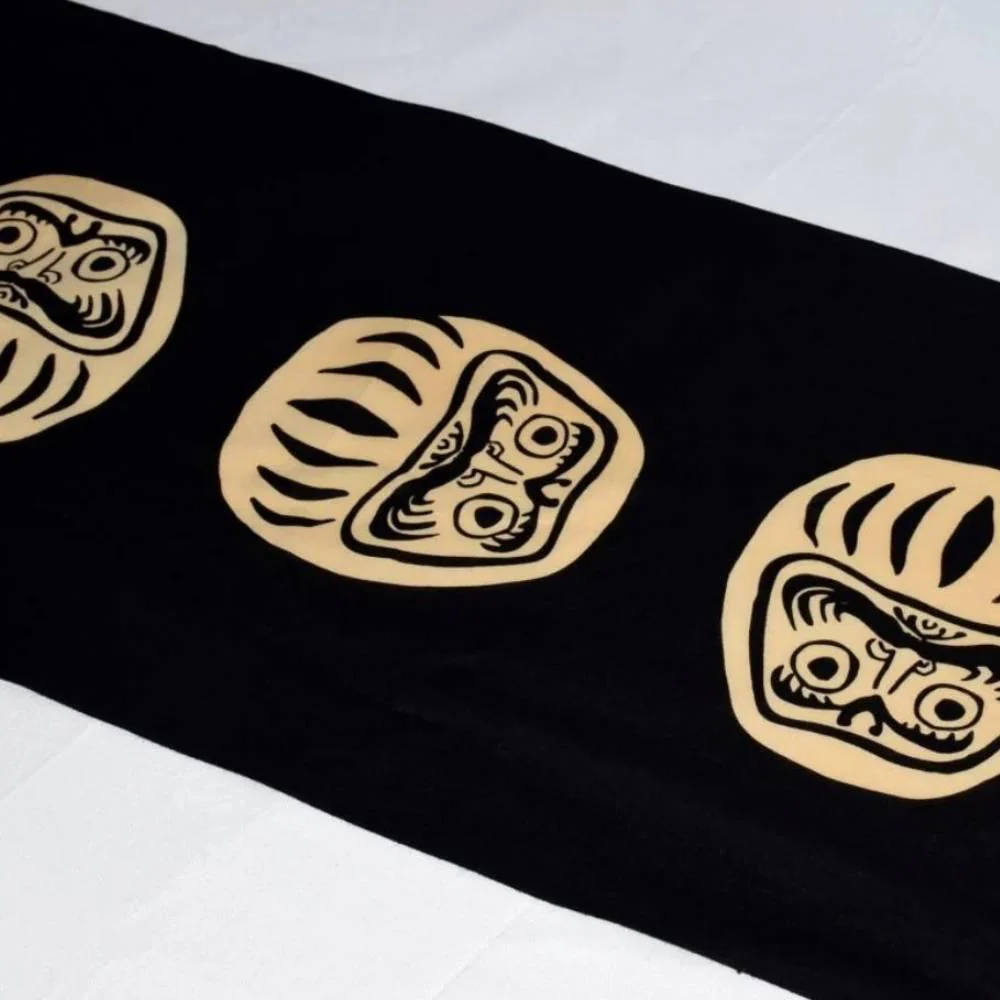 Kenema Tenugui Black Daruma Traditional Hand Dyed Cloth 35 x 90cm - Image 2