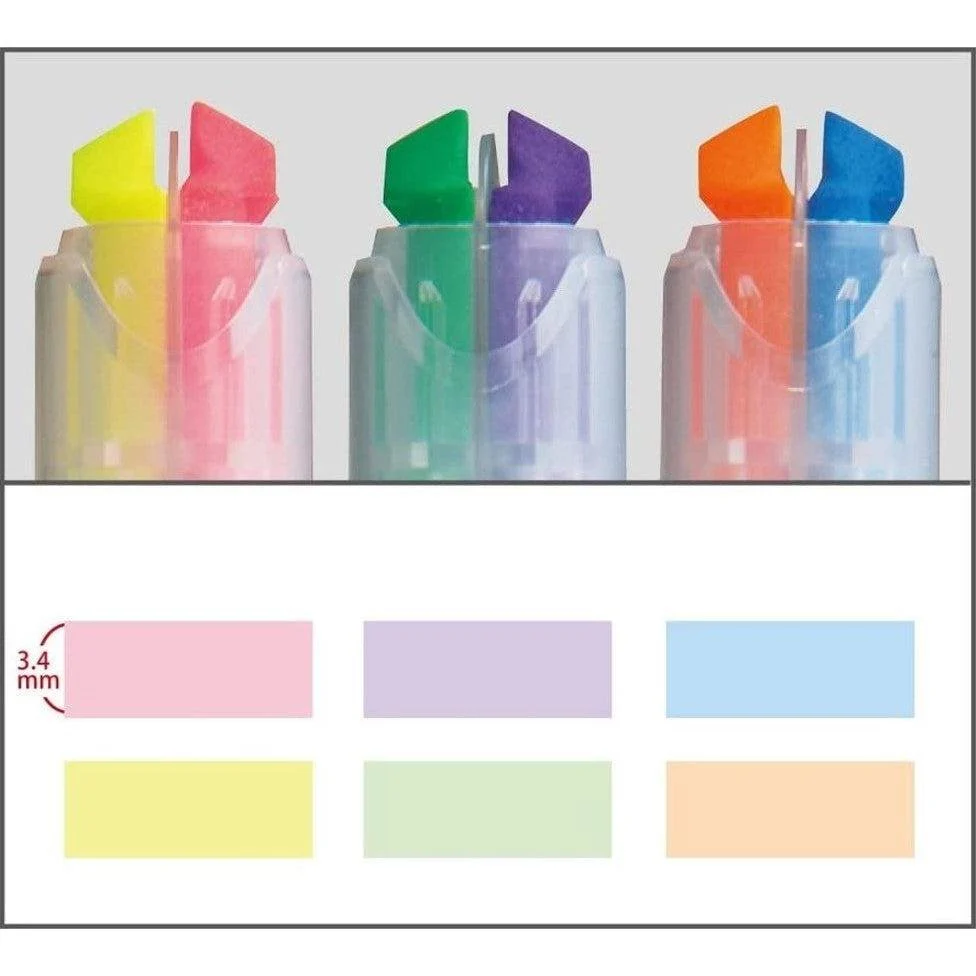Kokuyo Beetle Tip Dual Color Highlighter Set 3 Pens (6 Soft Colors) - Image 2