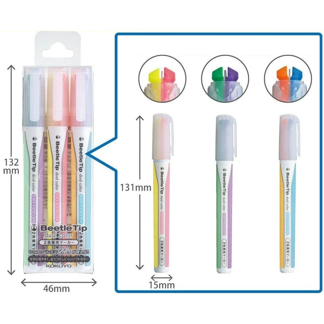 Kokuyo Beetle Tip Dual Color Highlighter Set 3 Pens (6 Soft Colors) - Image 4