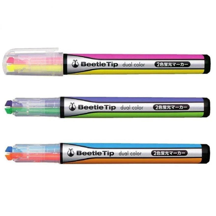 Kokuyo Beetle Tip Dual Color Highlighter Set 3 Pens (6 Vivid Colors) - Image 2