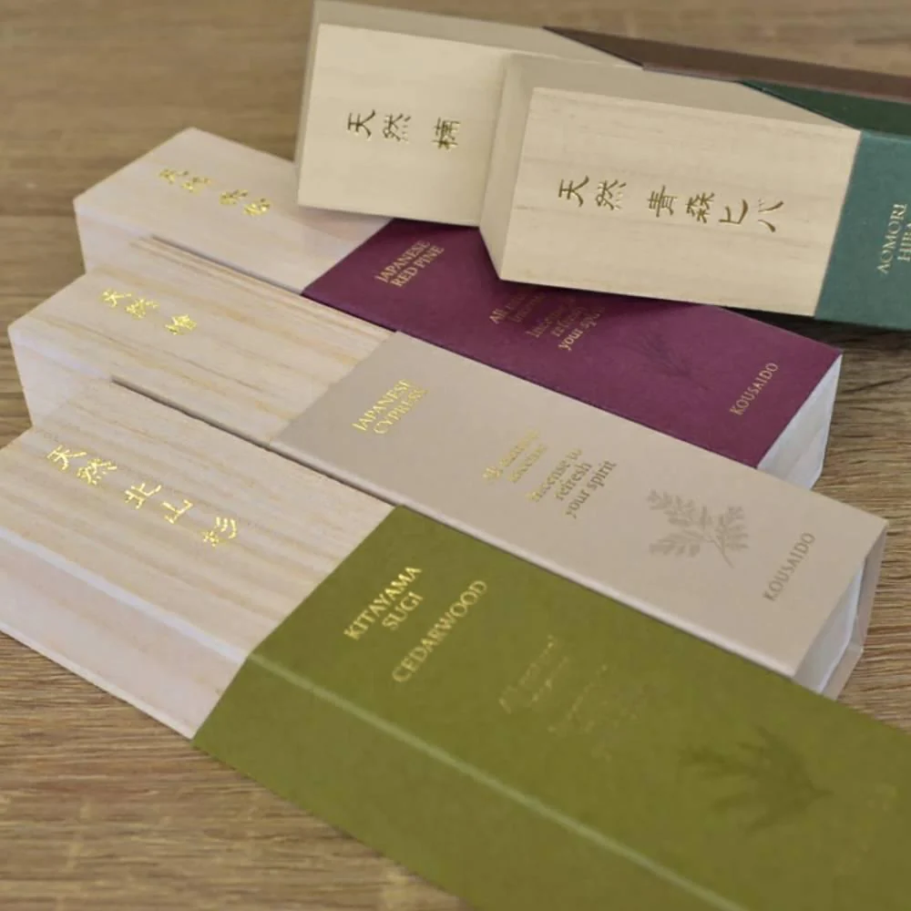 Kousaido All Natural Kitayama Sugi Cedar Incense in Wooden Box 20 Sticks - Image 3