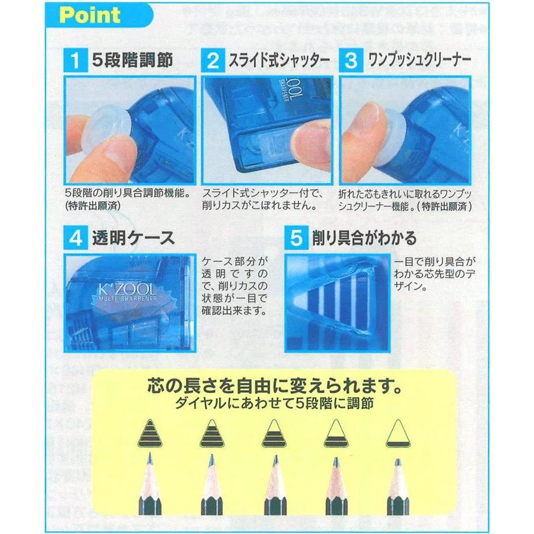 Kutsuwa K'zool Japanese Pencil Sharpener Blue RS007BL - Image 4