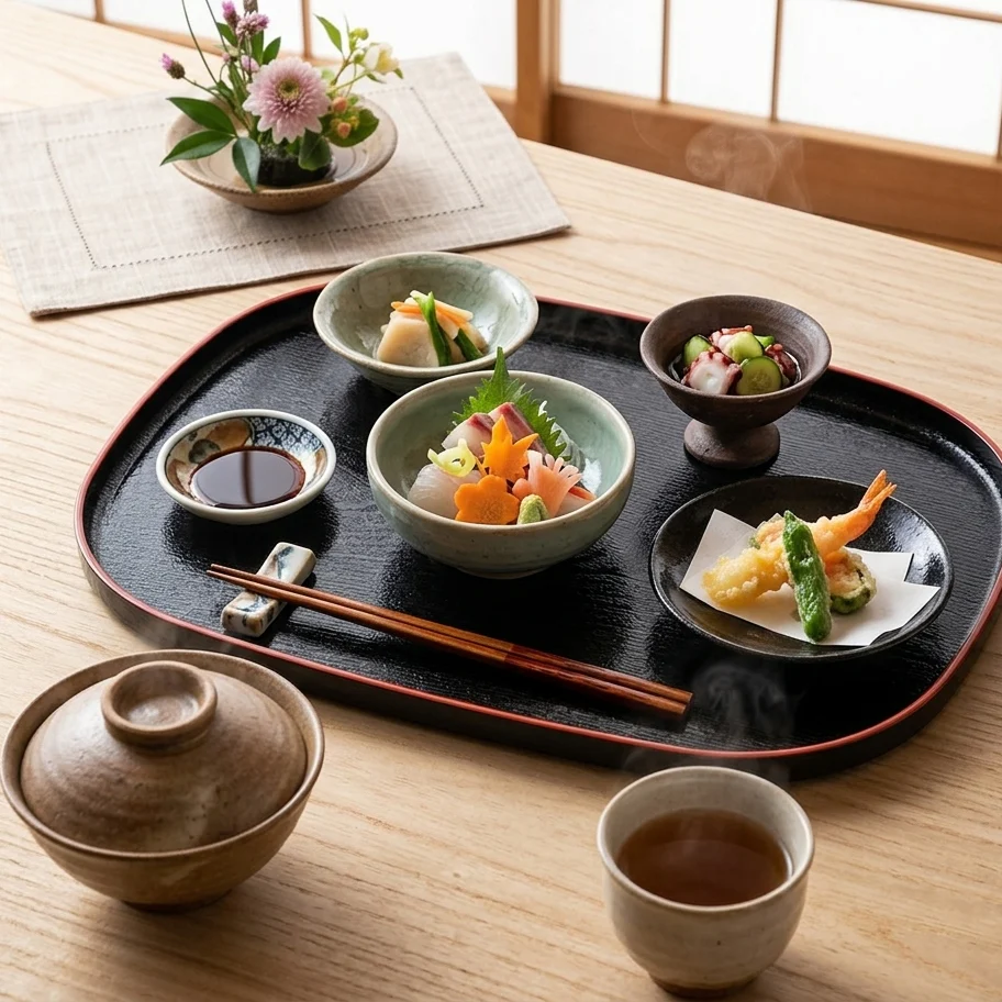Large Oval Wood Grain Serving Tray Black with Vermilion Rim 36cm - Image 2