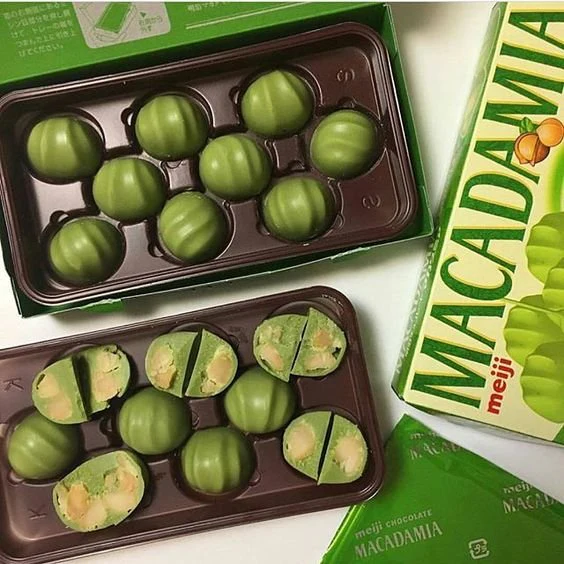Meiji Matcha Chocolate Covered Macadamia Nuts Snack 9 Pieces - Image 2