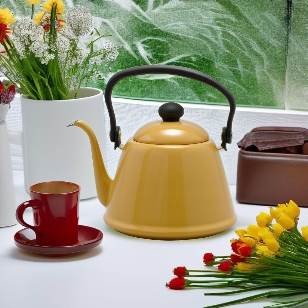 Noda Horo Drip Kettle II Retro Enamel Gooseneck Kettle Yellow 2L - Image 5
