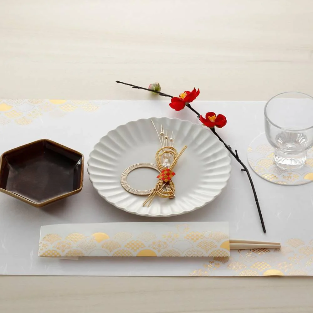 Paper Placemats Elegant Gold Foil Seigaiha Wave Pattern 3 Sheets - Image 2