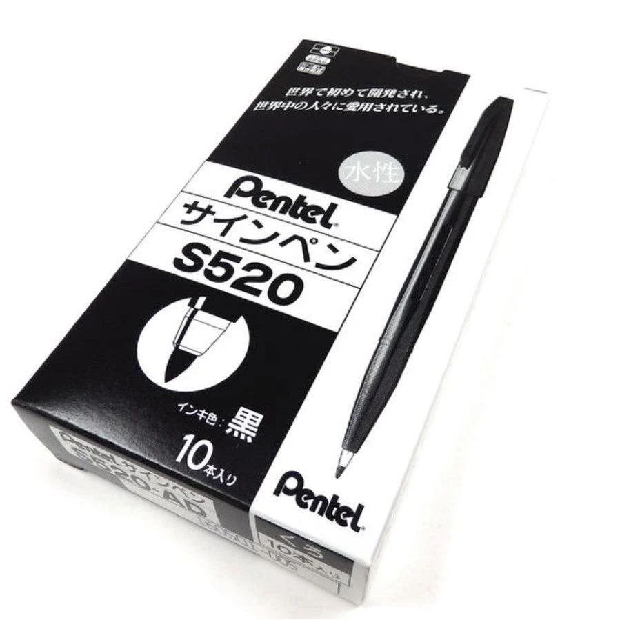 Pentel Sign Pen Black Marker Set 10 Pieces S520-AD - Image 5