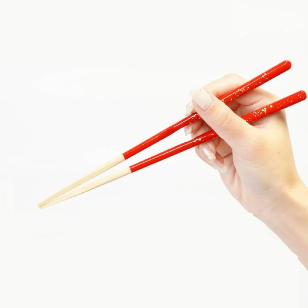 Premium Gold Glitter Red Chopsticks Non-Slip Dishwasher Safe 21cm - Image 2