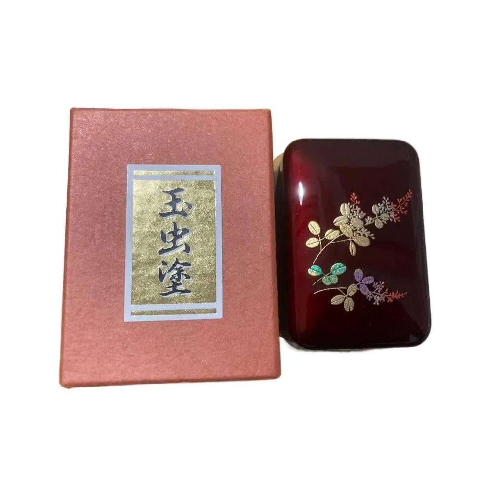 Red Lacquered Small Case Hagi Autumn Flowers Design - Image 2