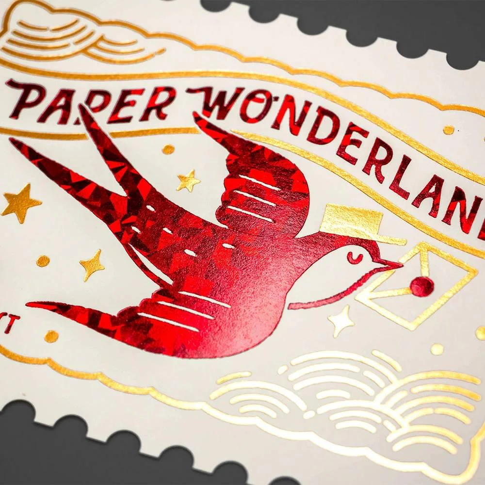 Retro Postage Stamp Shaped Postcard Foil Swallow Bird Design - Image 2