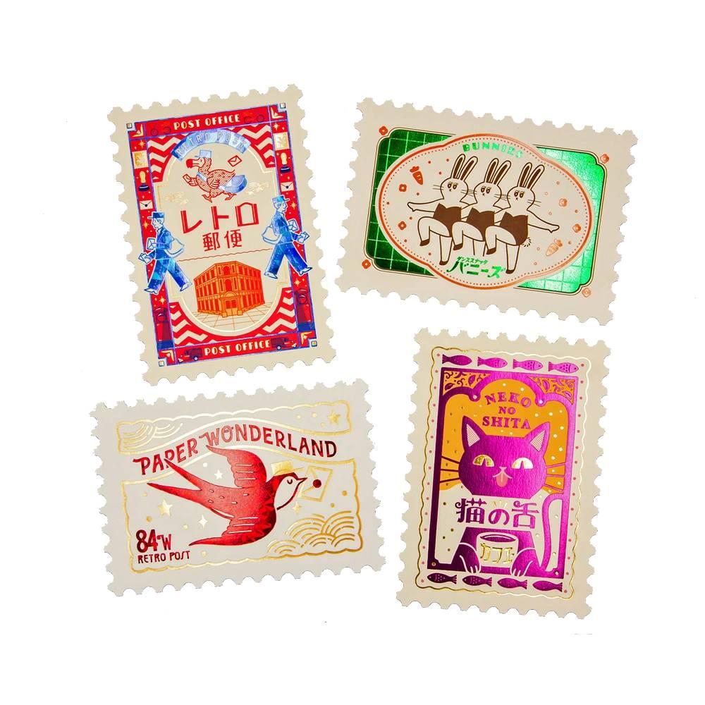 Retro Postage Stamp Shaped Postcard Foil Swallow Bird Design - Image 4