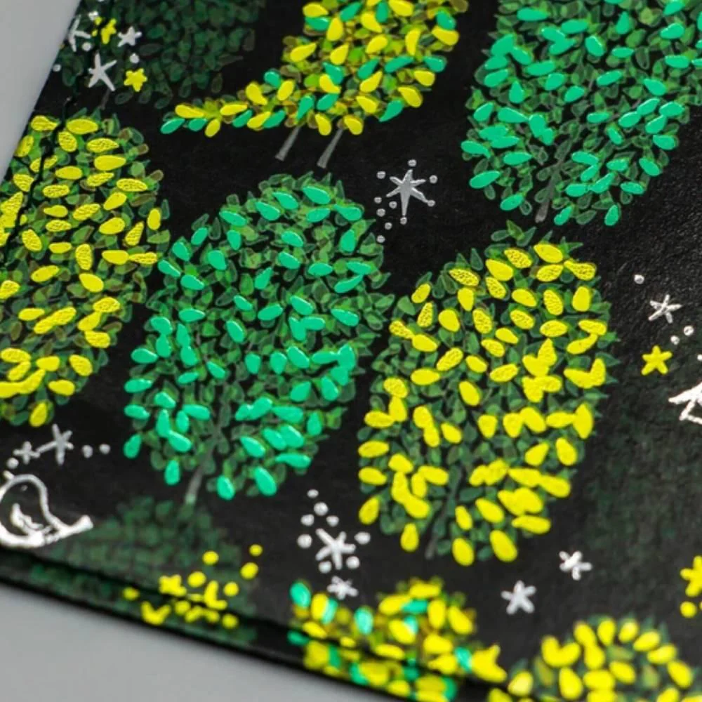 Reusable Book Cover Foil Stamped Original Green Trees Design - Image 3
