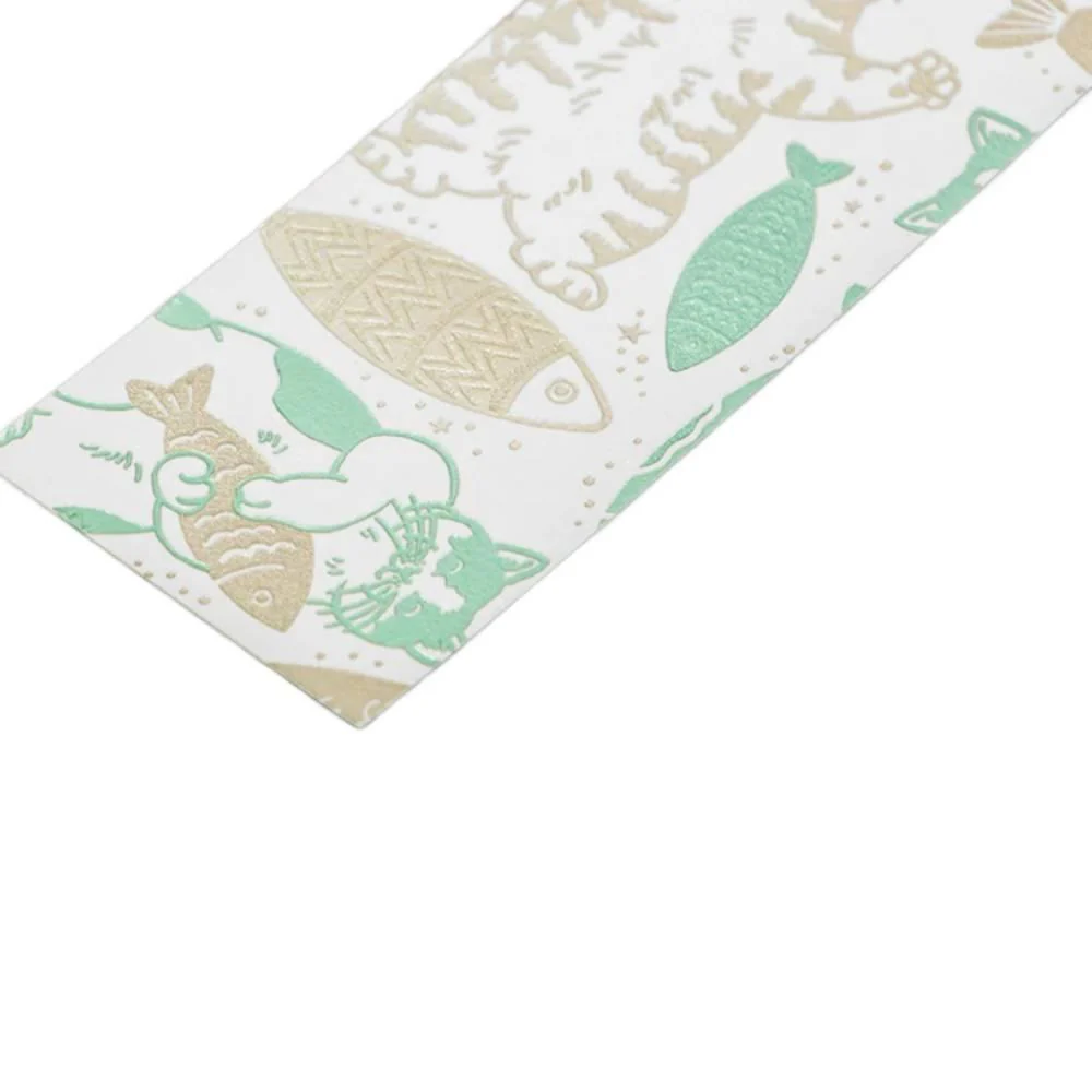Rokkaku Bookmark Foil Stamped Cute Cat & Fish Design - Image 4
