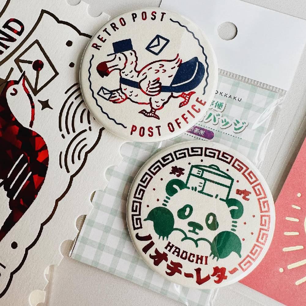Rokkaku Retro Foil Stamped Pin Badge Haochi Panda Design - Image 2