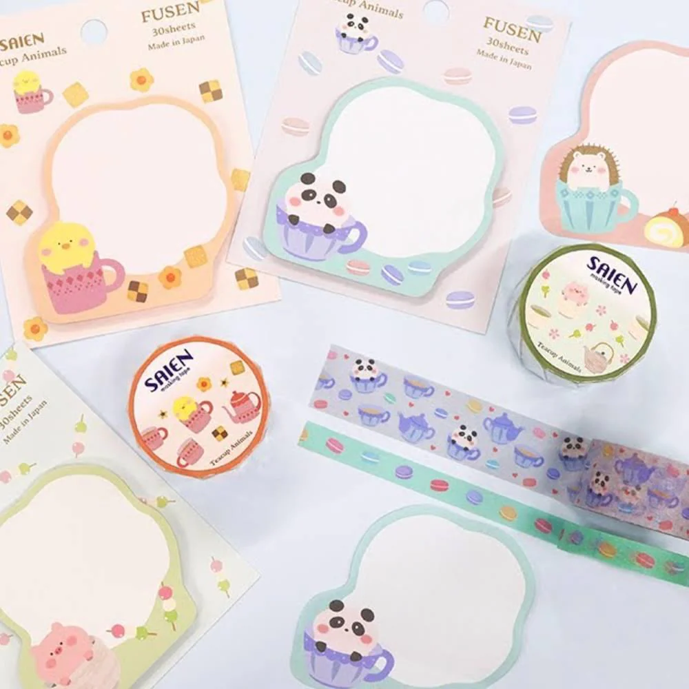 Saien Sticky Notes Cute Teacup Hedgehog Design 30 Sheets - Image 2