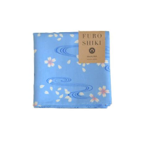 Seiran Furoshiki Blue Floating Sakura Blossoms Cotton Wrapping Cloth - Image 4