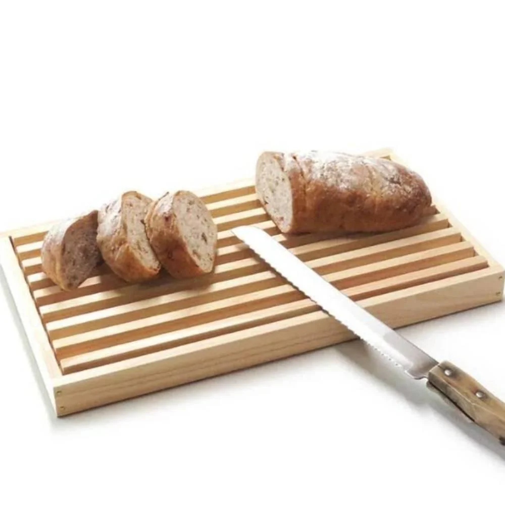 Shimanto Hinoki Cypress Wood Bread Cutting Board with Crumb Tray - Image 3