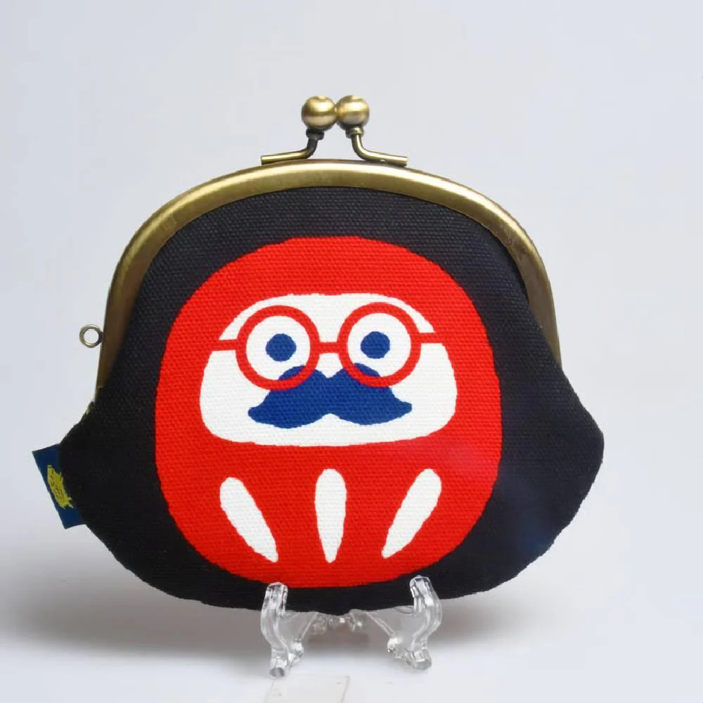Shirakawa Daruma Cute Black Cotton Small Purse Daruma Design - Image 3