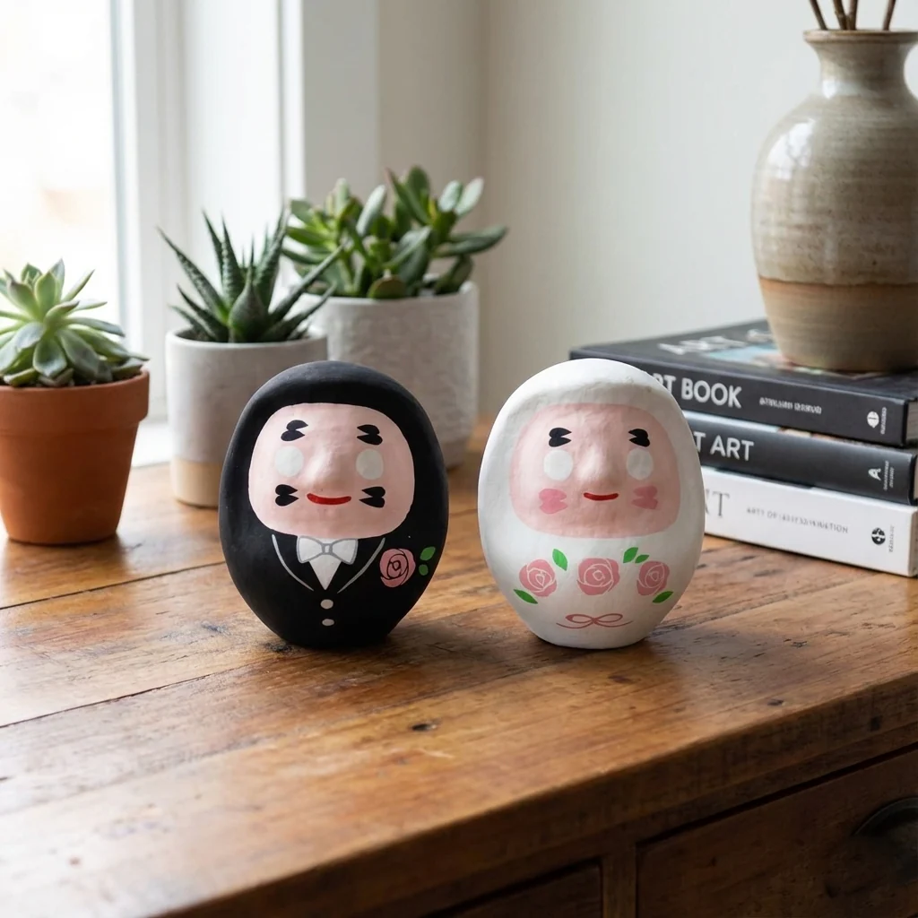 Shirakawa Daruma Bride and Groom Pair Daruma Doll Set 8.5cm - Image 2