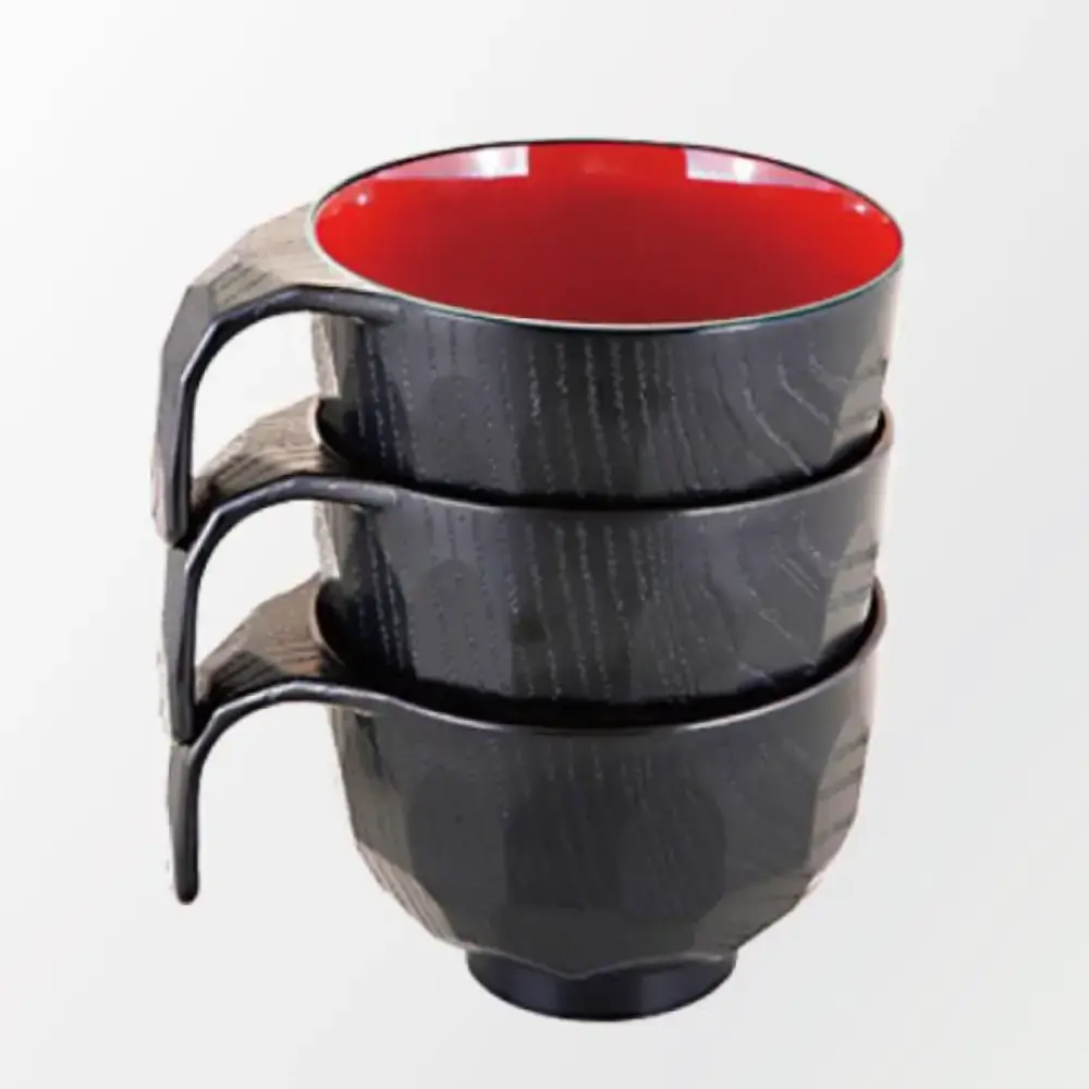 Stackable Bowl Black Red Tortoise Shell Soup Cup with Handle - Image 4