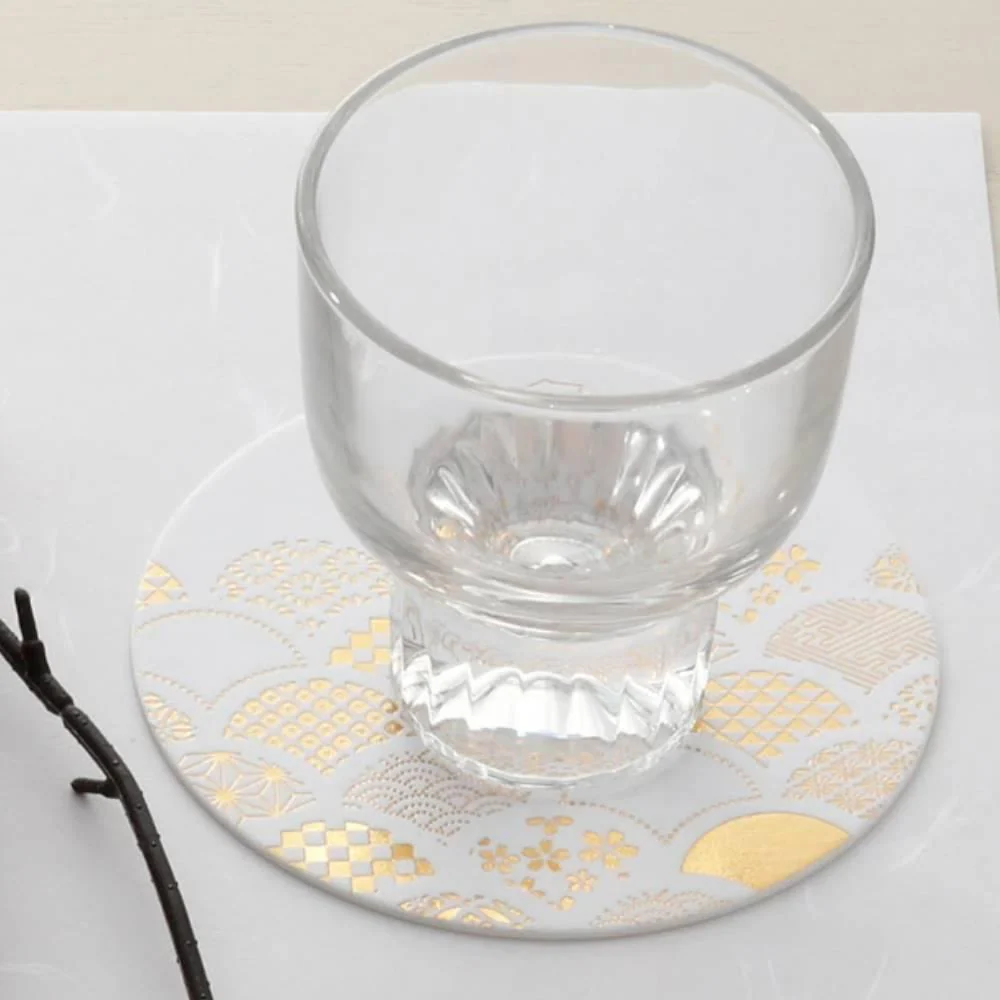 Thick Paper Coasters Elegant Gold Foil Seigaha Wave Pattern 3 ct. - Image 2