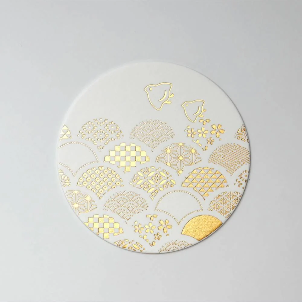 Thick Paper Coasters Elegant Gold Foil Seigaha Wave Pattern 3 ct. - Image 4
