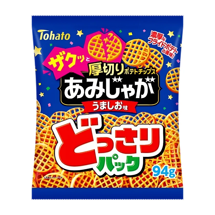 Tohato Amijaga Waffle Shaped Potato Chips Salty Beef Flavor 94g (Pack of 3) - Image 2