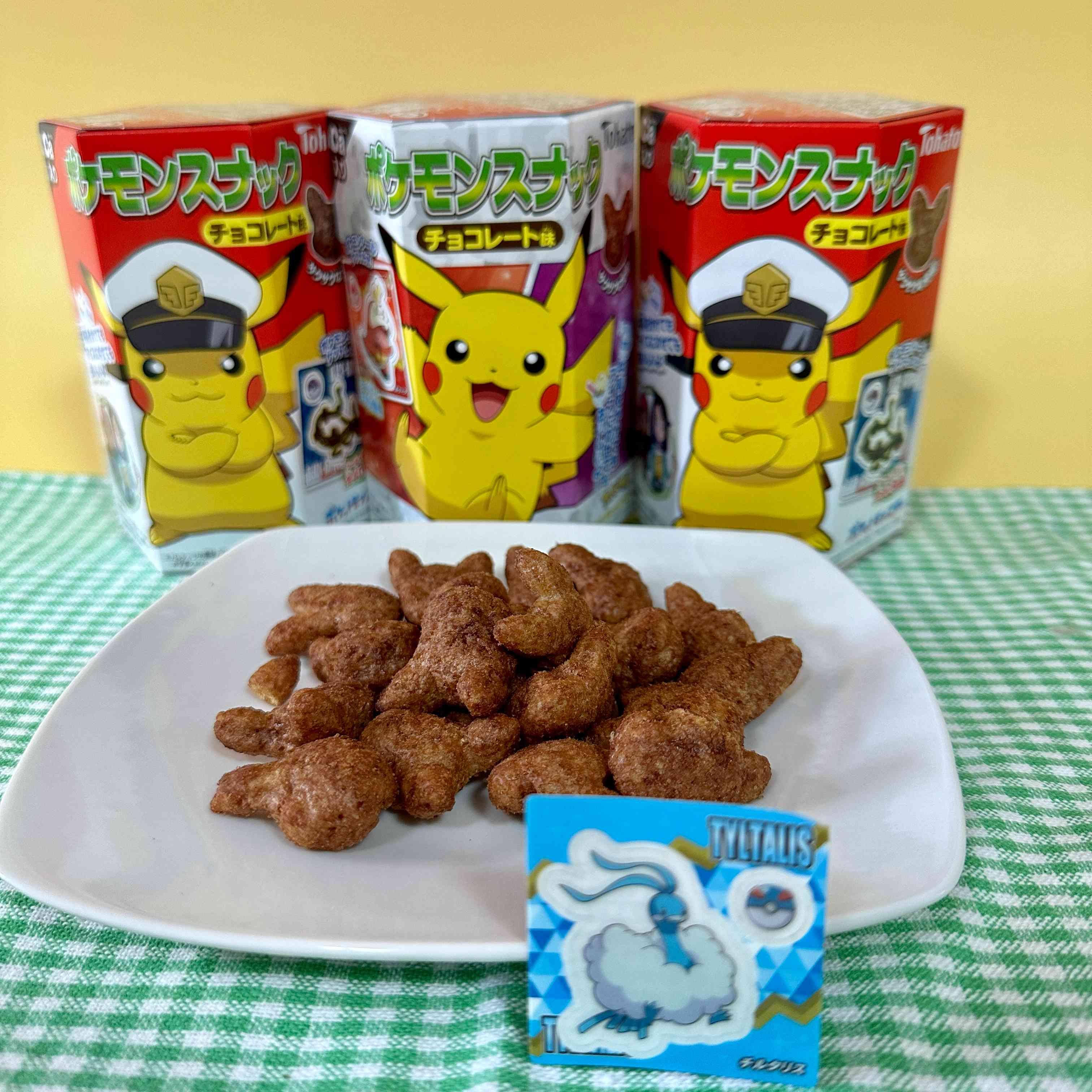 Tohato Pikachu Shaped Chocolate Corn Puff Snack + Pokemon Sticker 23g (Pack of 3) - Image 3