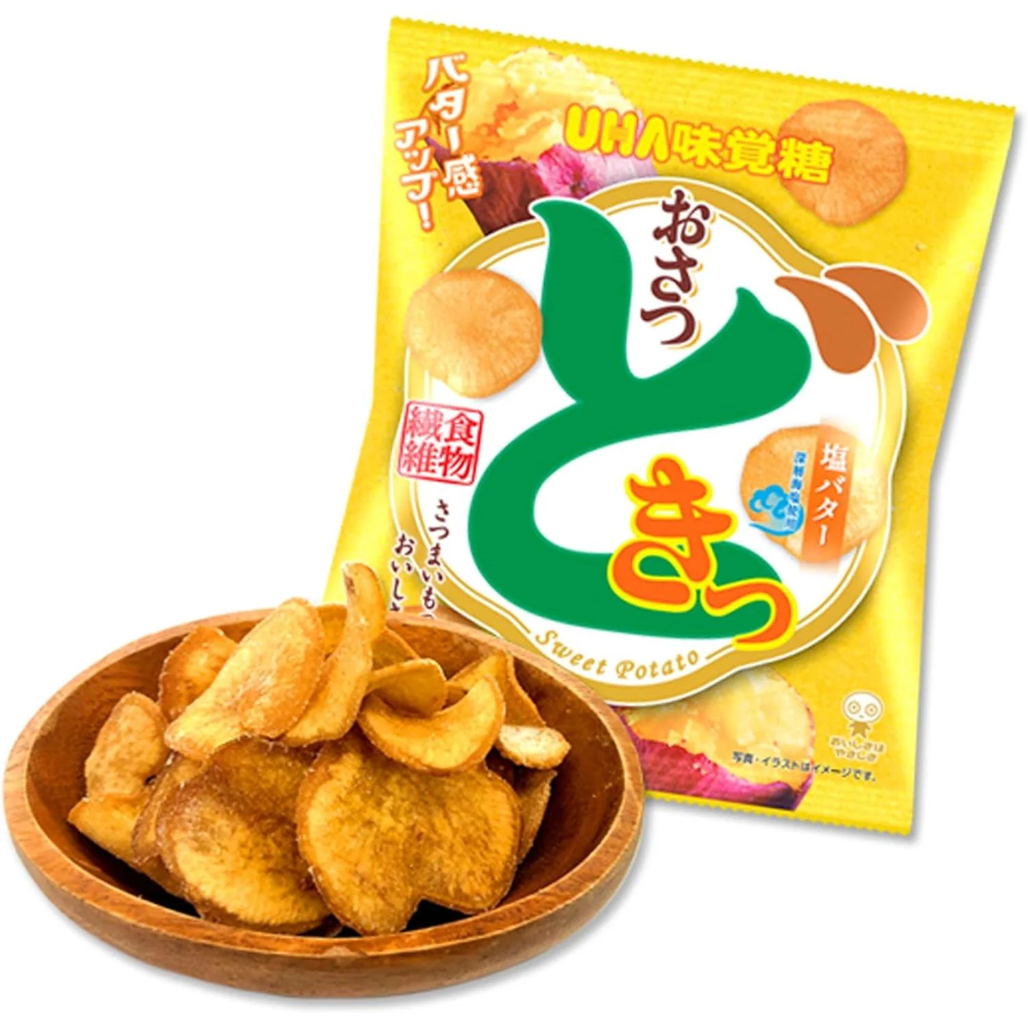UHA Mikakuto Osatsudoki Salted Butter Sweet Potato Chips 65g (Pack of 3) - Image 3