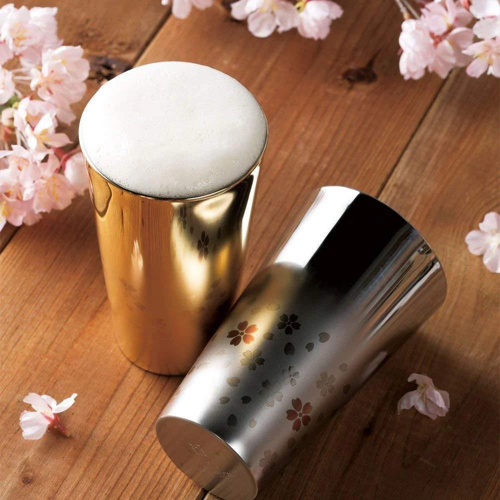 Wahei Freiz Double Wall Tumbler Sakura Pattern Silver - Image 3