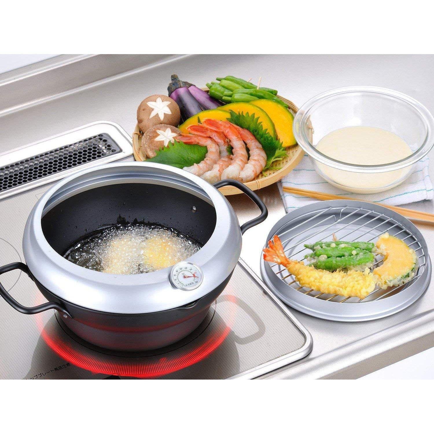 Wahei Freiz Induction Iron Deep Fryer Pot With Lid And Oil Drain Rack 24cm - Image 2