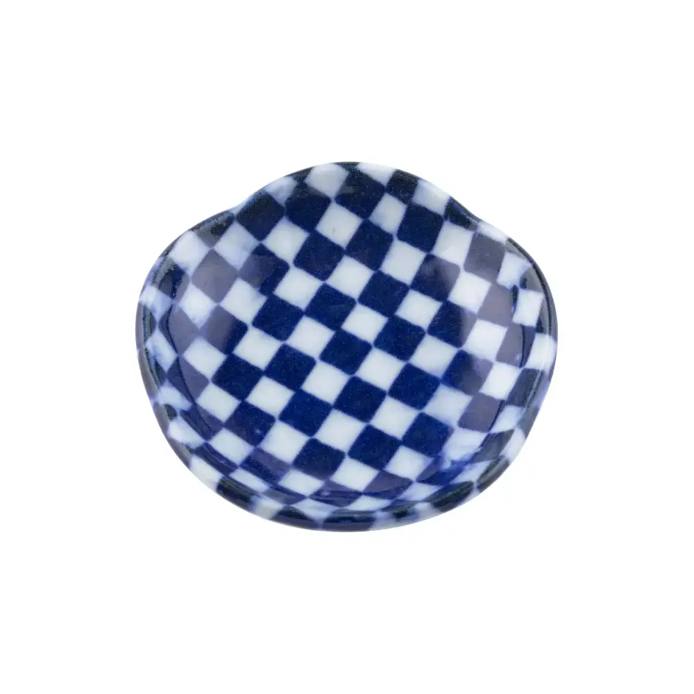 Wakasa Laquered Chopsticks With Mino Ware Small Dish Checkered Blue 23cm - Image 3