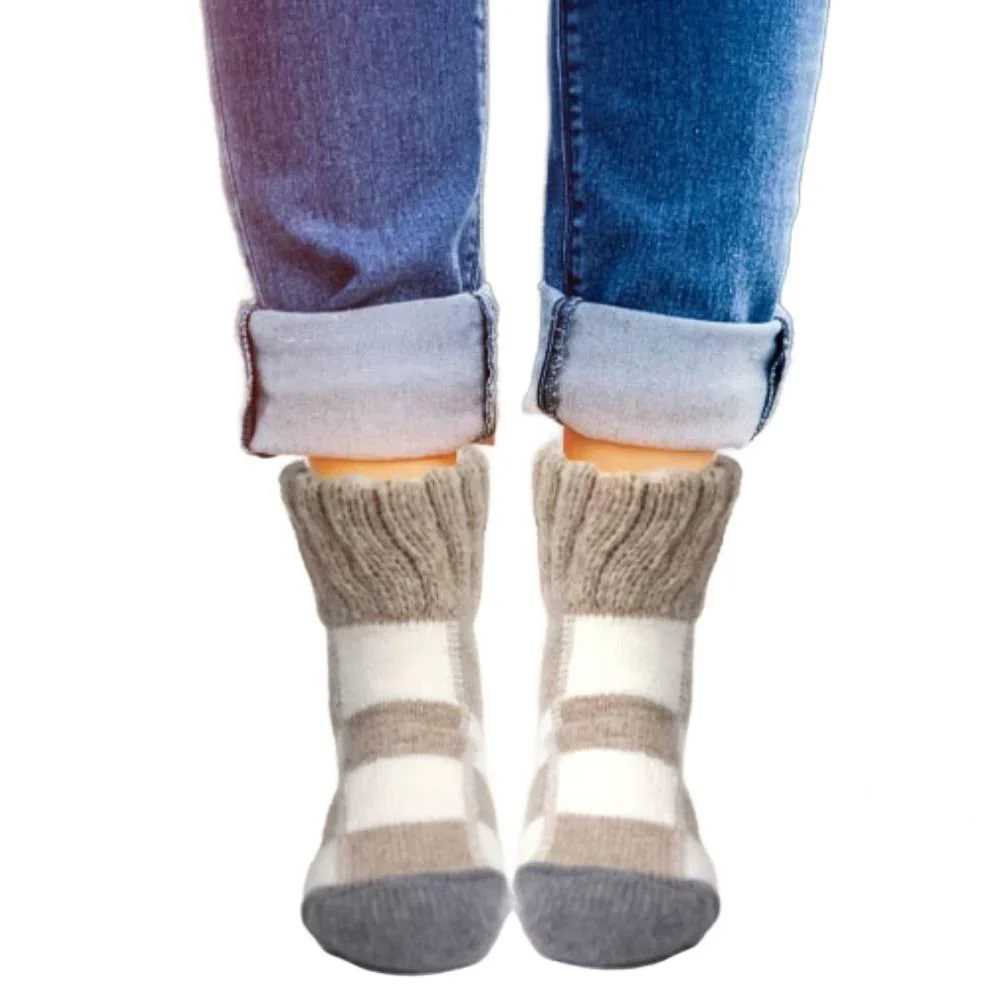 Winter Wool Thick Crew Socks Beige Checkered Warm Socks - Image 2