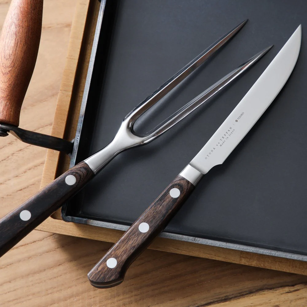 Wooden Handle Japanese Steak Knife & Carving Fork Set - Image 4