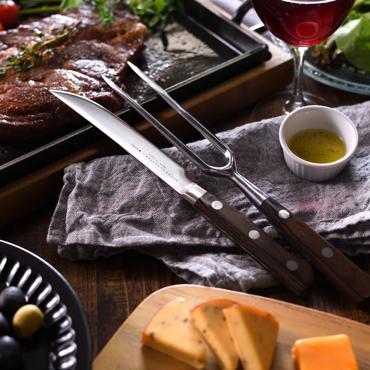Wooden Handle Japanese Steak Knife & Carving Fork Set - Image 9