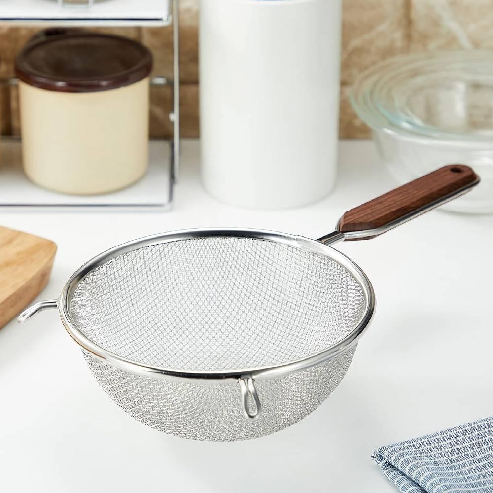 Minex Wooden Handled Fine Mesh Strainer Stainless Steel Sieve 180mm - Image 4