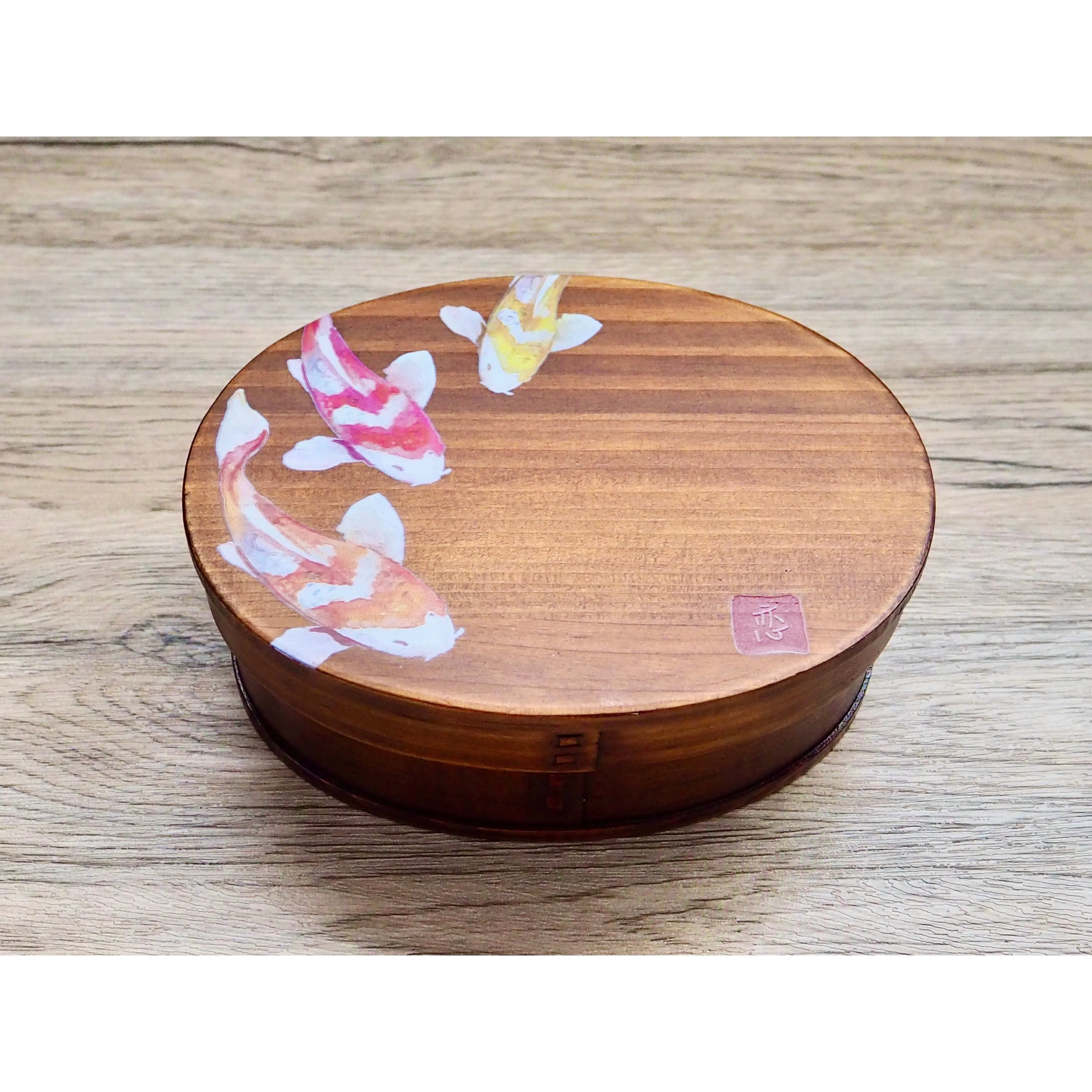 Wakacho Wooden Lacquer Bento Box Carp Design Japanese Lunch Box 700ml - Image 3
