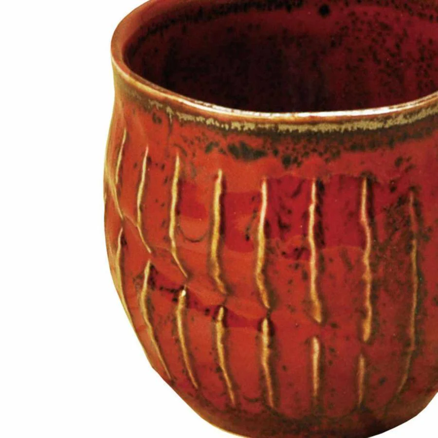 Rustic Teacup Handmade Minoware Porcelain Cup Red & Yellow - Image 2