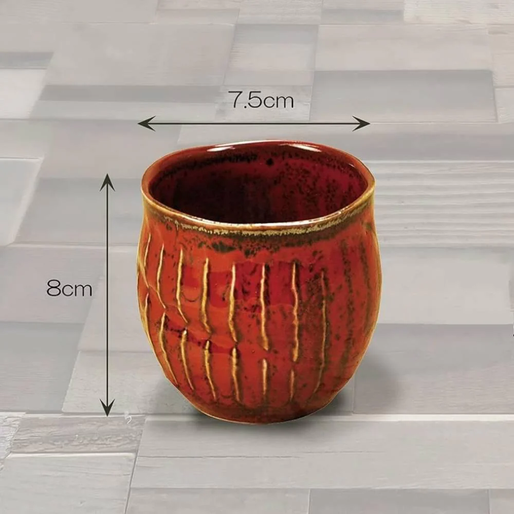 Rustic Teacup Handmade Minoware Porcelain Cup Red & Yellow - Image 3