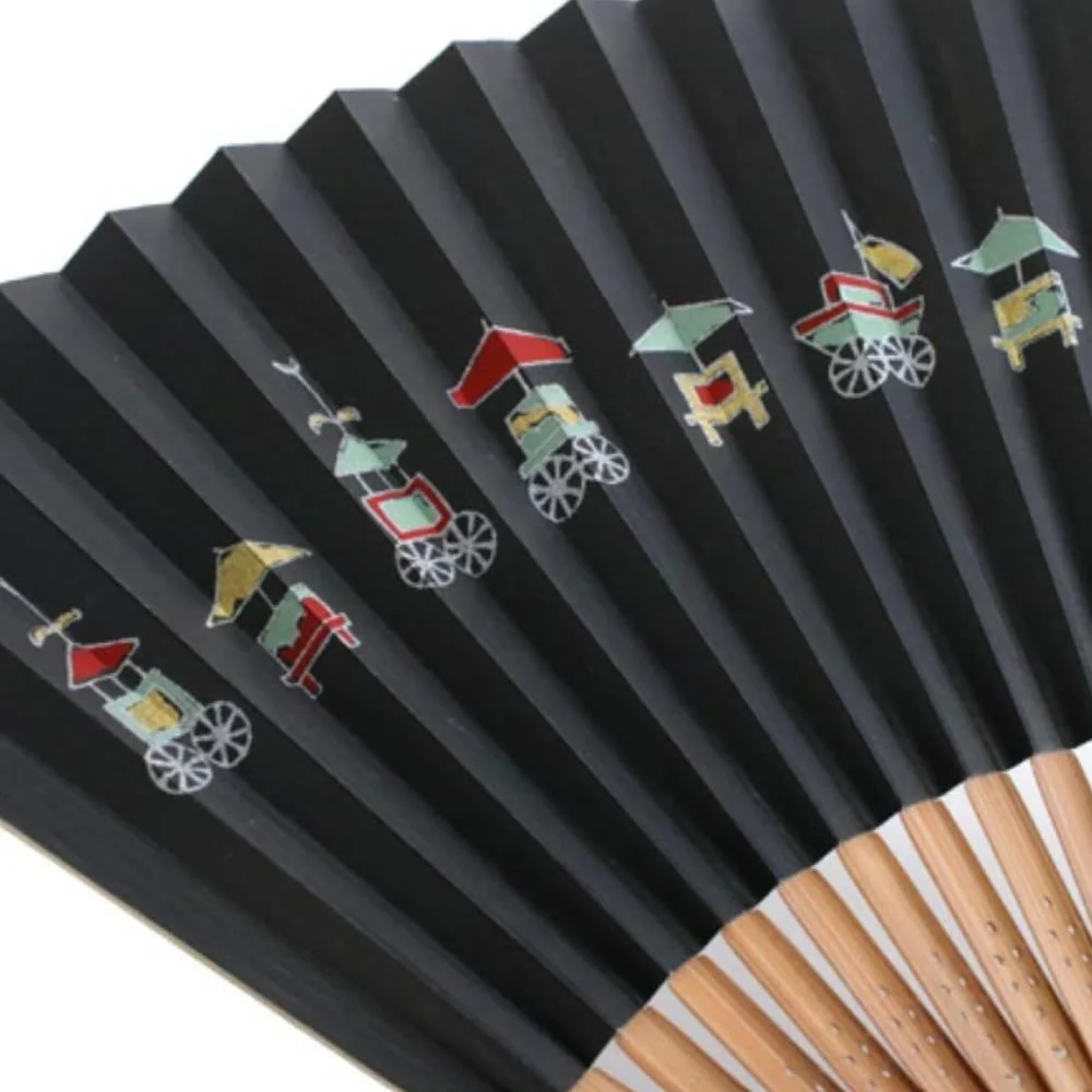 Yamani Festival Carts Design Black Sensu Handheld Folding Fan 21.5cm - Image 2