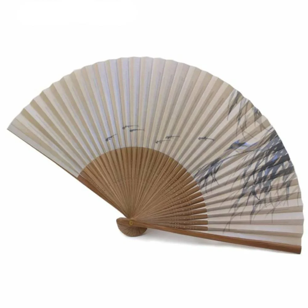 Yamani Kingfisher Bird Beige Sensu Handheld Folding Fan 21.5cm - Image 2