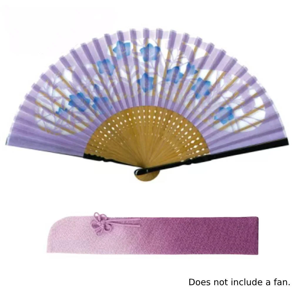 Yamani Purple Gradient Rayon Sensu Folding Fan Bag With Bow 22cm - Image 3