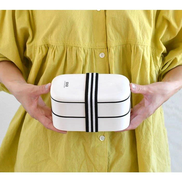 Yellow Studio Bento Box 2-Tier Microwavable Japanese Lunch Box White - Image 2